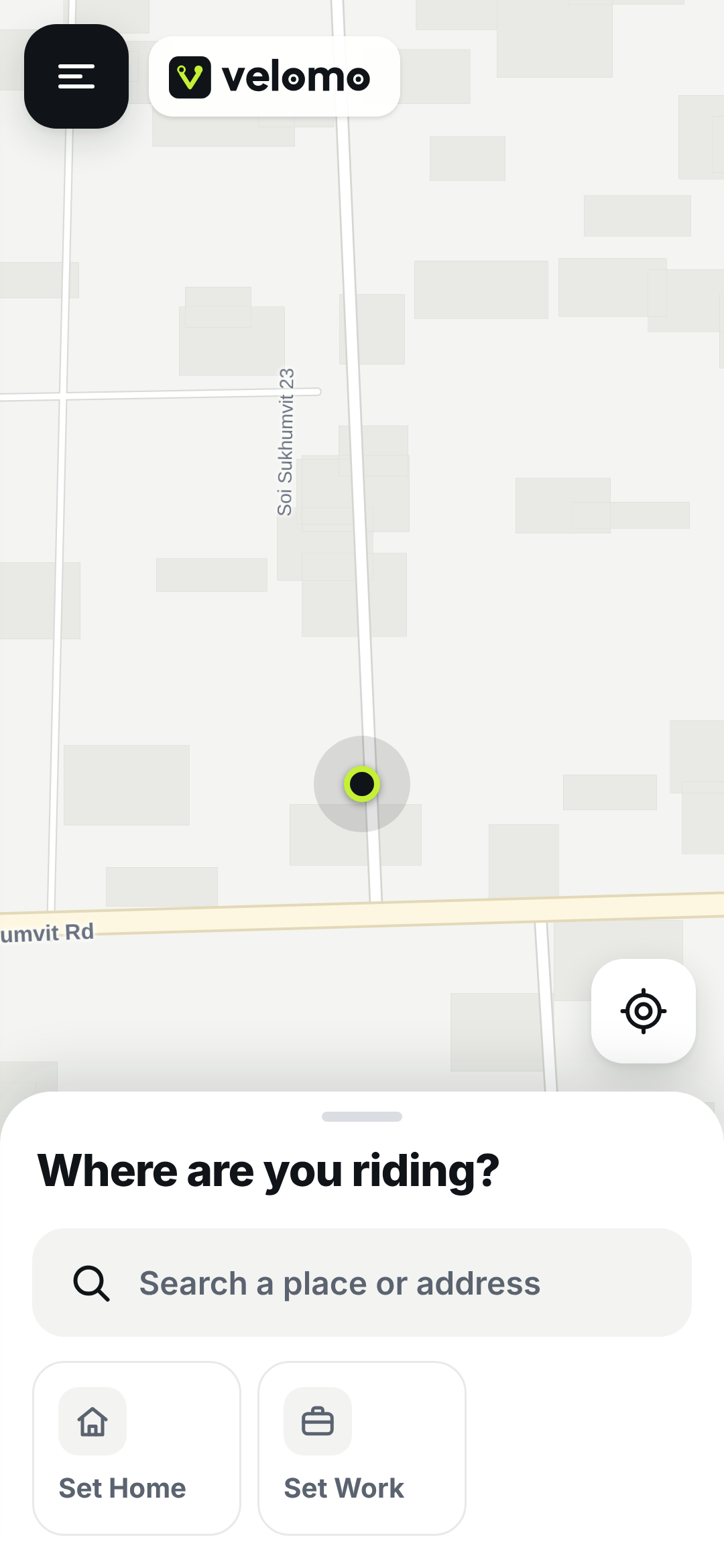 Velomo home screen