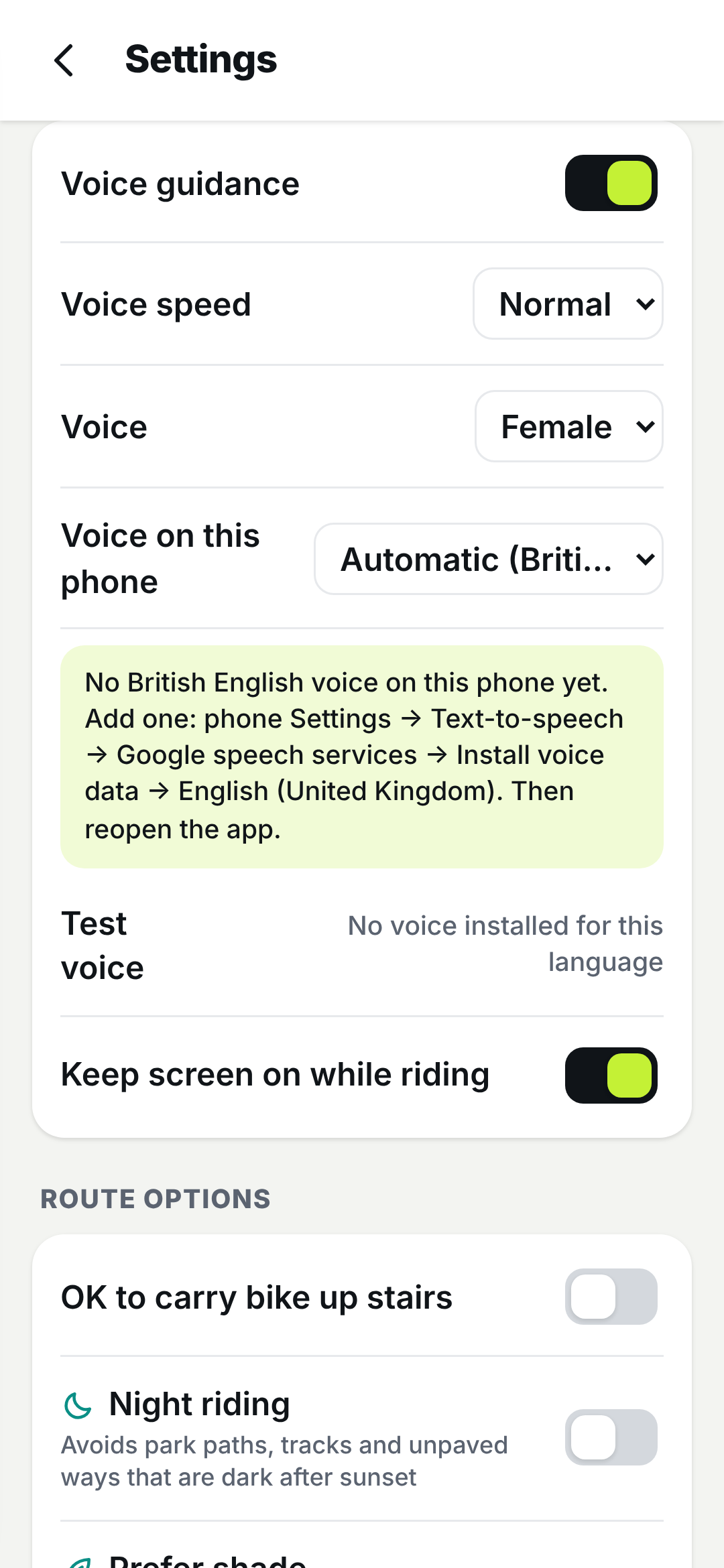 Voice settings