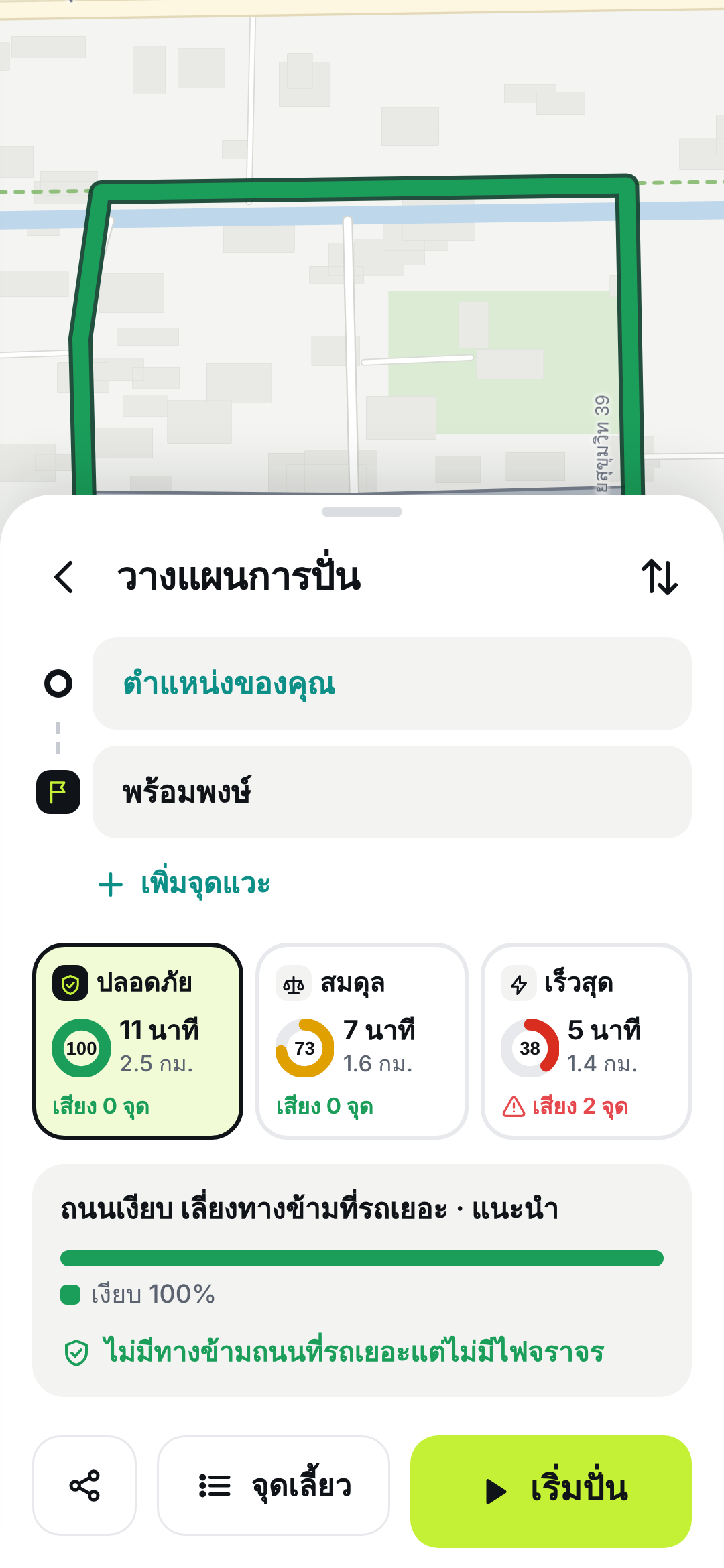 รายละเอียดเส้นทางพร้อมจุดเสี่ยง